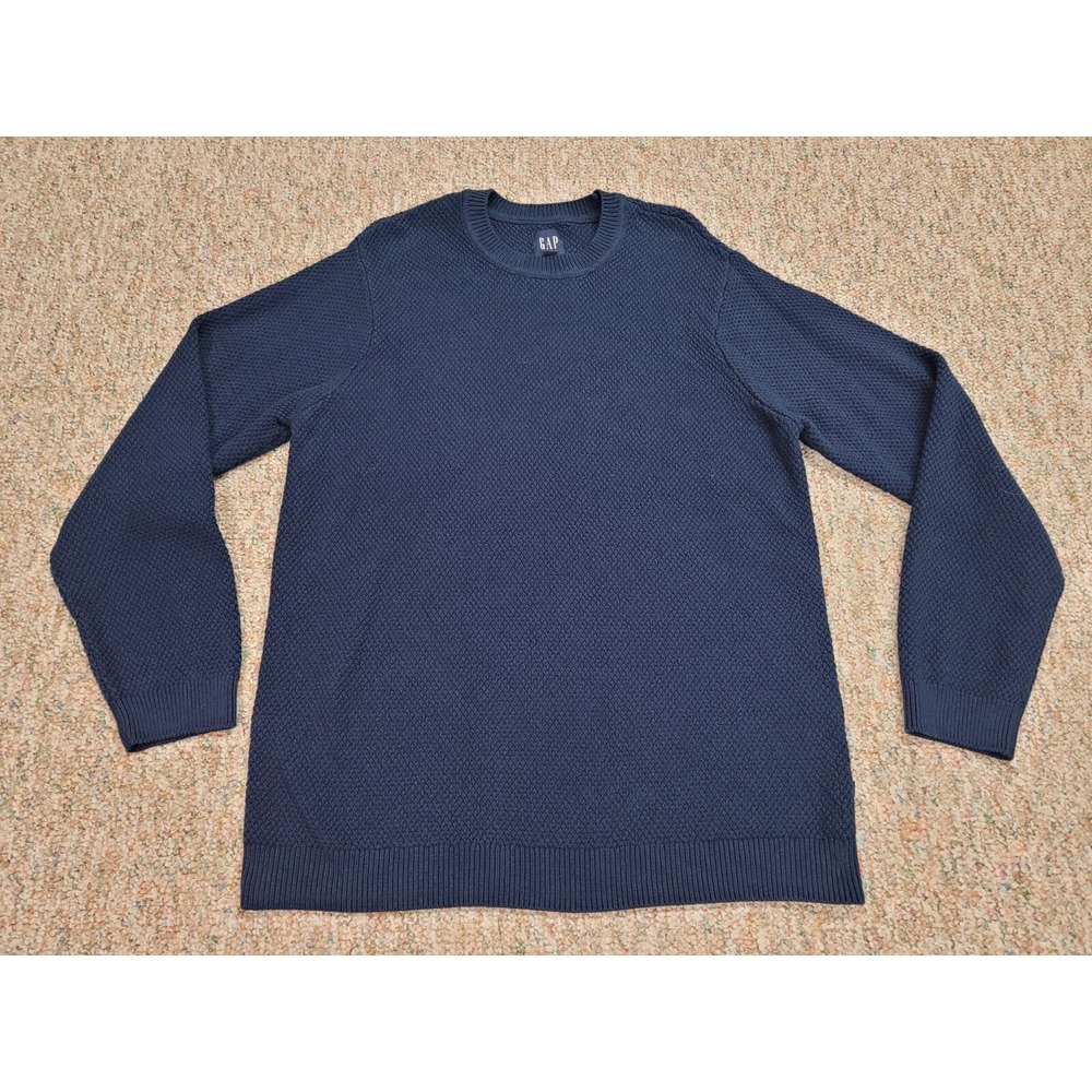 GAP Textured Crewneck Sweater Mens Large Navy Blue Cotton Blend Long Sleeve